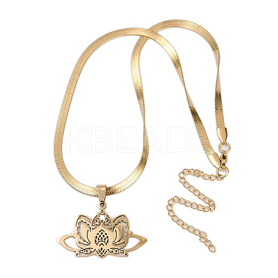 201 Stainless Steel Chakra Lotus Flower Hollow Pendant Necklaces NJEW-K283-29G-1