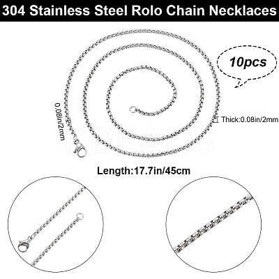 10Pcs 304 Stainless Steel Box Chain Necklaces NJEW-BBC0001-11B-1