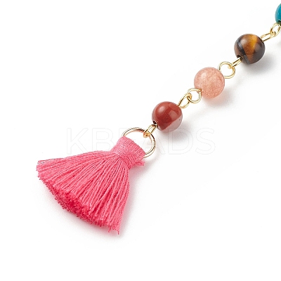 7 Chakra Gemstone Round & Handmade Lampword Evil Eye Beaded Pendant Decoration HJEW-JM00795-1