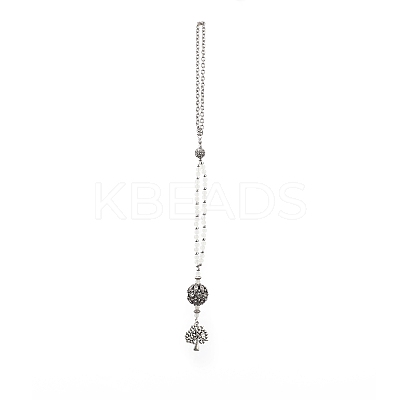 Natural White Moonstone & Alloy Rhinestone Round Beaded Pendant Decorations HJEW-JM00806-1