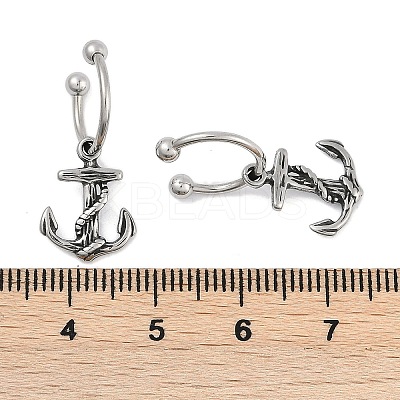 Anchor 316 Surgical Stainless Steel Dangle Half Hoop Earrings for Women EJEW-G416-43AS-1