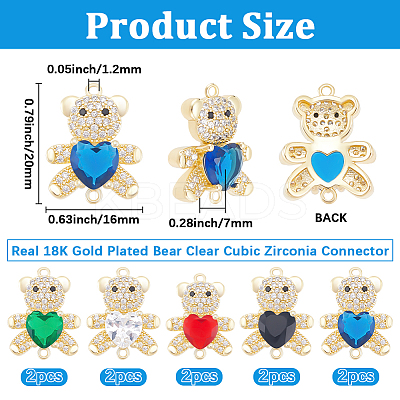 10Pcs 5 Colors Rack Plating Brass Micro Pave Clear Cubic Zirconia Connector Charms KK-BBC0018-18-1