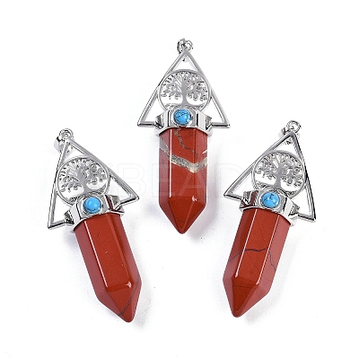 Natural Red Jasper Faceted Pointed Bullet Big Pendants G-H076-02P-02-1