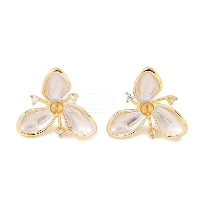 Flower Brass & Sterling Silver Pin Stud Earrings LS-KK-M326-02G-1