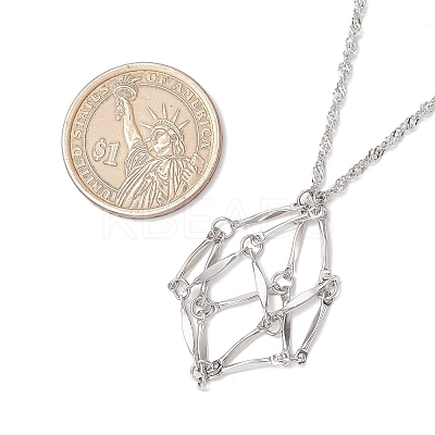 304 Stainless Steel Empty Macrame Pouch Pendant Singapore Chain Necklace Making NJEW-JN05280-1