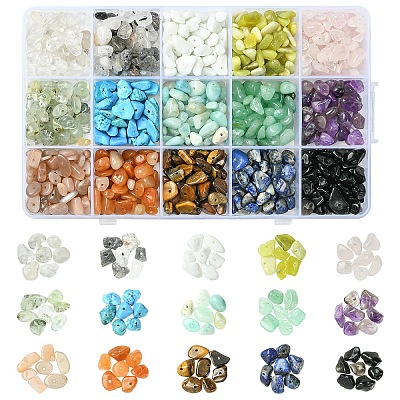 210g 14 Styles Natural Mixed Gemstone Chip Beads and 15g Opaque Glass Chip Beads Kits G-YW0002-37-1