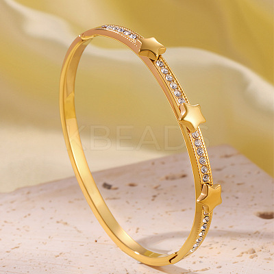 304 Stainless Steel & Crystal Rhinestone Hinged Bangles for Women WG2CEEC-01-1