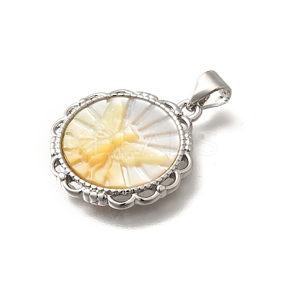 Brass with Natural Shell Carved Pendants KK-Z091-01P-02-1