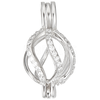 Anti-Tarnish 1Pc Rhodium Plated 925 Sterling Silver Empty Bead Cage Pendants STER-BBC0005-69B-1