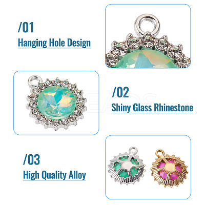 40Pcs 2 Colors UV Plating Alloy with Mixed Color Glass Rhinestone Pendants FIND-PJ0001-40-1