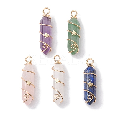 Natural Mixed Stone Double Terminal Pointed Pendants PALLOY-JF02672-1