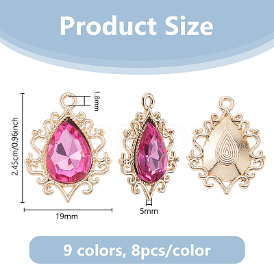 72Pcs 9 Colors Alloy Glass Pendants FIND-DC0006-98-1
