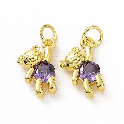 Brass Micro Pave Clear Cubic Zirconia Charms ZIRC-F135-25G-01-1