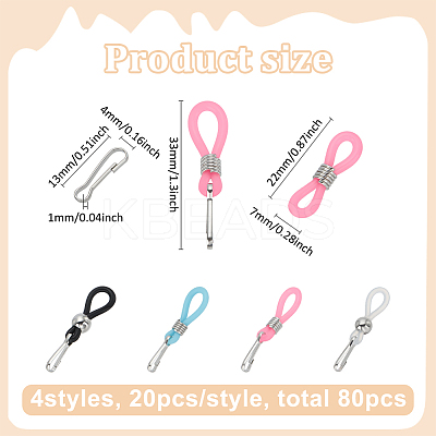 80Pcs 4 Colors Silicone Zipper Pulls HJEW-FG00024-1