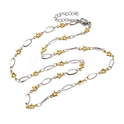 304 Stainless Steel Star Link Chain Necklaces for Women NJEW-A046-02A-GP-1