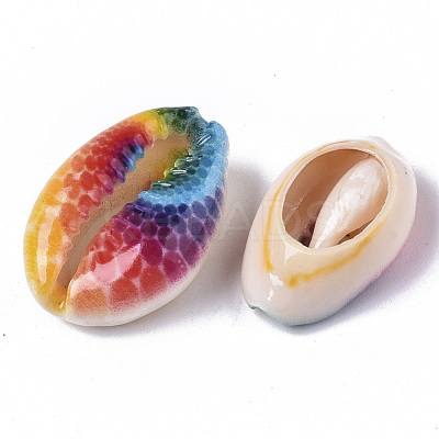 Printed Natural Cowrie Shell Beads X-SSHEL-R047-01-D02-1