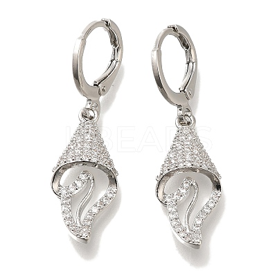 Rack Plating Shell Shape Brass Micro Pave Clear Cubic Zirconia Hoop Earrings EJEW-H016-38P-1