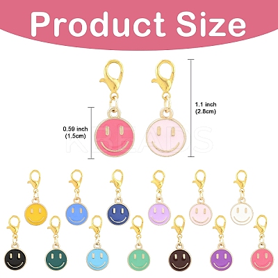 20Pcs 10 Colors Alloy Enamel Smiling Face Pendant Decorations HJEW-YW00218-1