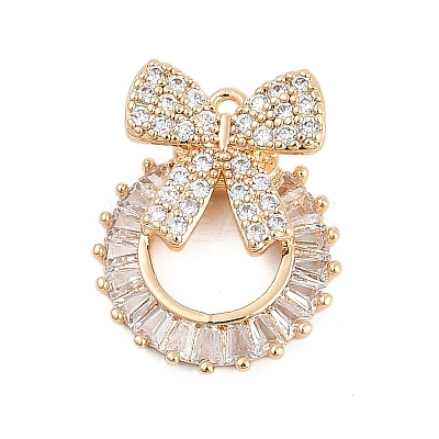 Brass Cubic Zirconia with Glass Pendants KK-Q026-23G-1