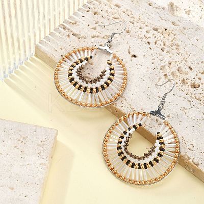 Glass Seed Braided Flat Round Dangle Earrings EJEW-MZ00062-01-1