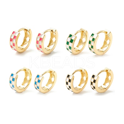 Tartan Pattern Enamel Chunky Hinged Huggie Hoop Earrings for Women EJEW-P196-22G-1