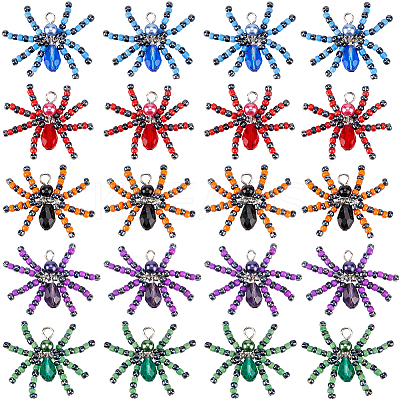 20Pcs Halloween Spider Glass Pendants FIND-SC0009-98-1