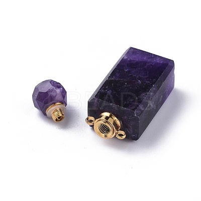 Faceted Natural Amethyst Openable Perfume Bottle Pendants G-P435-C-02G-1