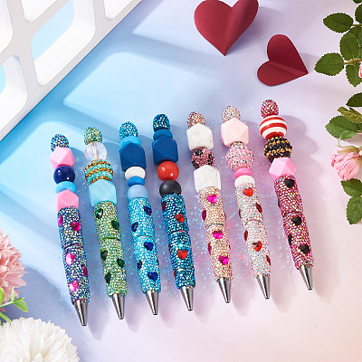 2Pcs Polymer Clay Rhinestones Ball-Point Pen OFST-TA0001-03F-1