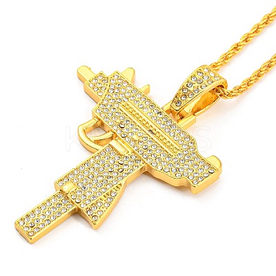 Clear Cubic Zirconia Gun Shape Pendant Necklace with Alloy Rope Chains LS-NJEW-E101-04G-1