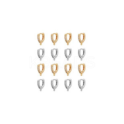 16Pcs 2 Colors Brass Micro Pave Cubic Zirconia Huggie Hoop Earring Findings KK-DC0002-76-1