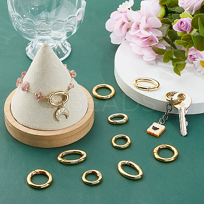 12Pcs 4 Styles Rack Plating Brass Spring Gate Rings KK-HS0001-66-1