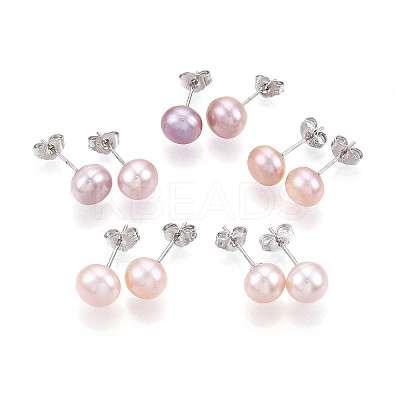 Pearl Ball Stud Earrings EJEW-Q701-01B-02-1