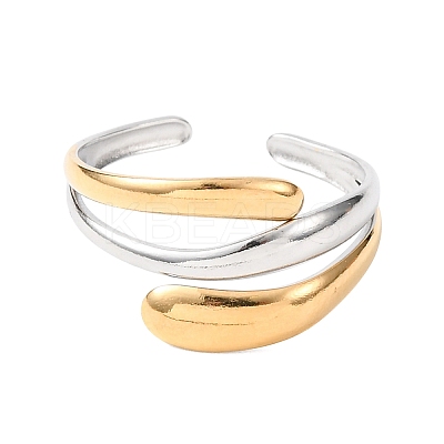 304 Stainless Steel Double Color Cuff Rings RJEW-S635-01GP-H-01-1
