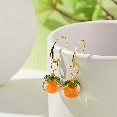 Lampwork Persimmon Dangle Earrings EJEW-TA00227-1