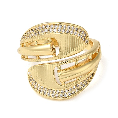 Brass Micro Pave Cubic Zirconia Open Cuff Ring RJEW-Q805-06G-1