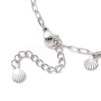 304 Stainless Steel Shell Shape Tassle Paperclip Chain Anklets AJEW-AN00752-1