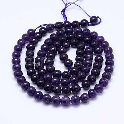 Natural Amethyst Round Bead Strands G-M212-8mm-01C-1