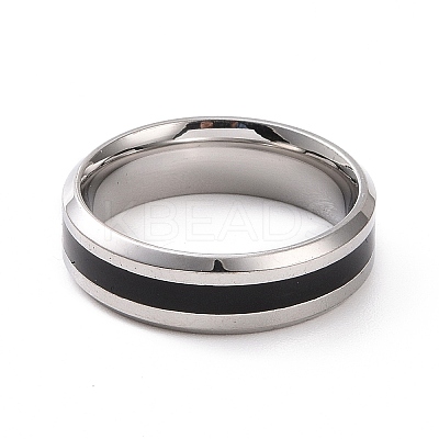 Black Enamel Grooved Line Finger Ring RJEW-I089-24B-1