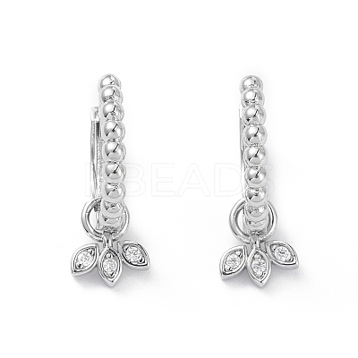 Leaf Rack Plating Brass Cubic Zirconia Hoop Earrings EJEW-K245-26P-1