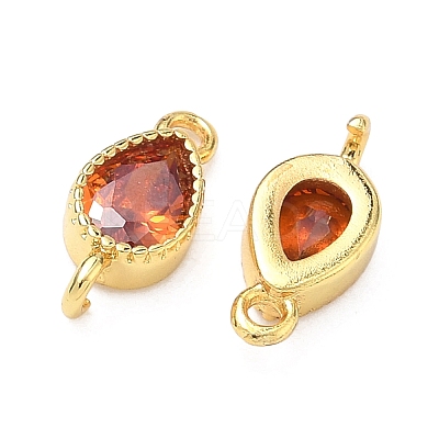 Brass Pave Cubic Zirconia Teardrop Connector Charms KK-P348-09G-06-1