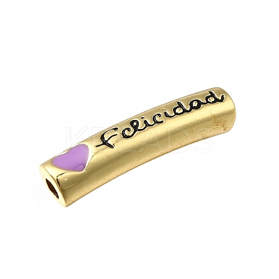 Mother's Day Brass Enamel Heart Word Mom Curved Tube Beads KK-C090-51G-03-1