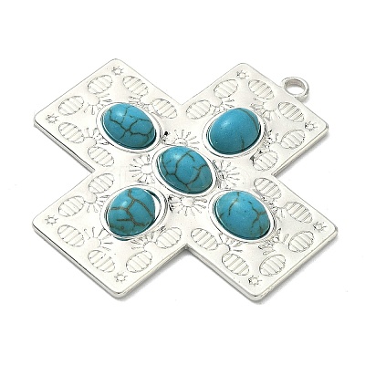 304 Stainless Steel with Dyed Synthetic Turquoise Pendants STAS-G374-05S-17-1