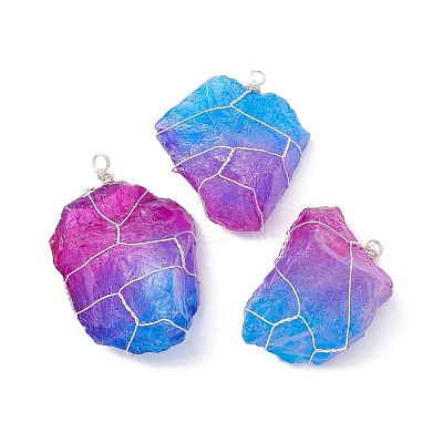 Electroplated Raw Rough Natural Quartz Copper Wire Wrapped Big Pendants PALLOY-JF02283-03-1
