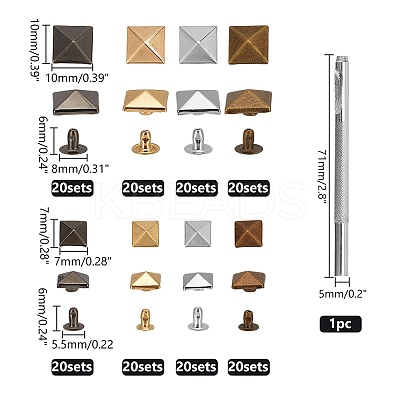 Brass with Iron Flat Square Rivets FIND-WR0011-68-1