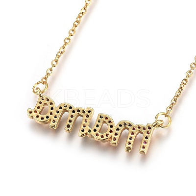 Brass Micro Pave Cubic Zirconia Initial Pendant Necklaces NJEW-O108-03G-1