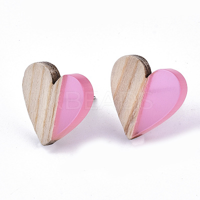 Transparent Resin & Wood Stud Earrings EJEW-N017-002A-D05-1