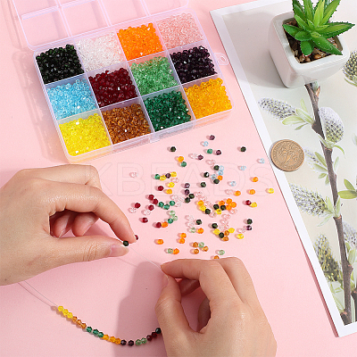 2400Pcs 12 Styles Transparent Glass Beads Strands GLAA-SP0001-13-1