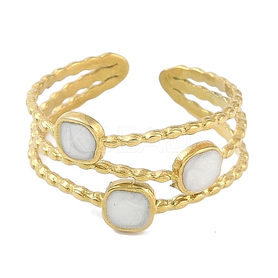Ion Plating(IP) 304 Stainless Steel Enamel Square Cuff Finger Rings RJEW-L107-058G-01-1