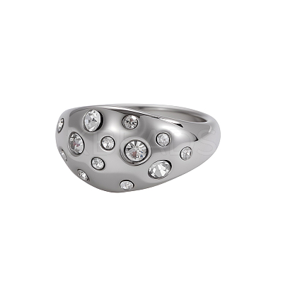 304 Stainless Steel Micro Pave Cubic Zirconia Finger Rings STAS-OY011-86P-1