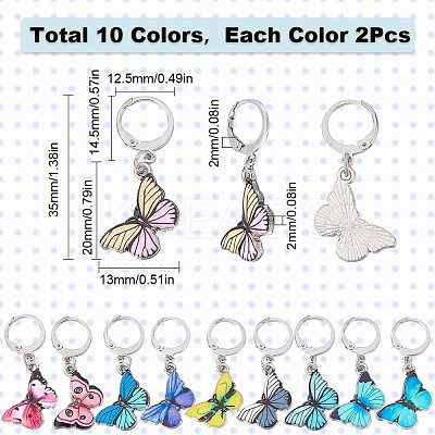 20Pcs 10 Colors Alloy Enamel Butterfly Charms Locking Stitch Markers HJEW-SC0001-28-1